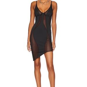 Chic Asymmetrical Black Dress with Sheer Accents